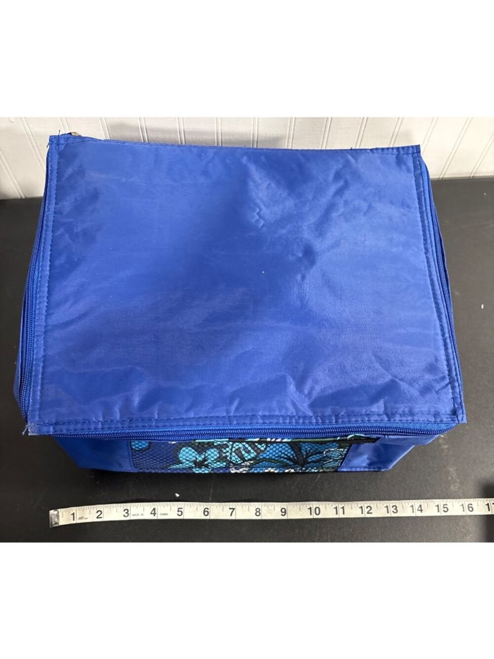 3 Nesting Blue Insulated Lunch Bags With Zipper Closure & Floral Mesh Pocket - Picture 12 of 14